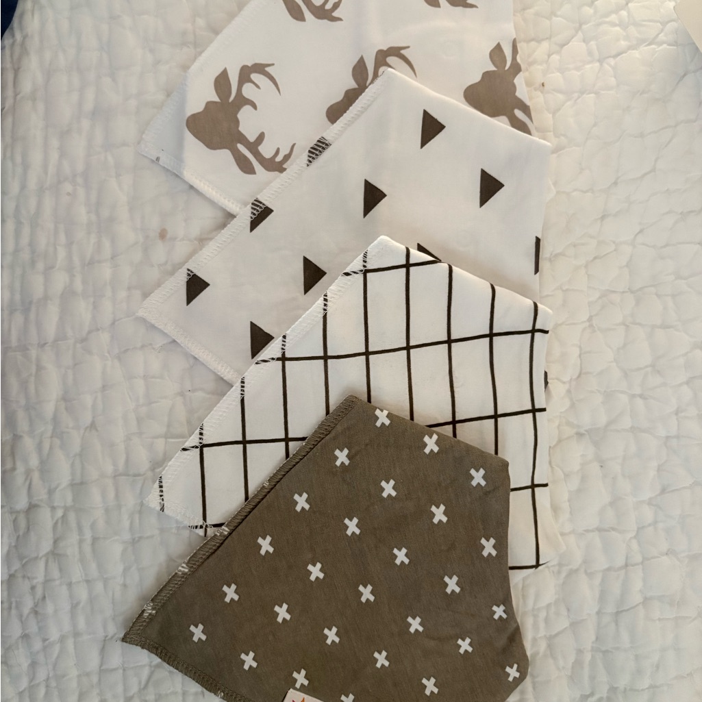 4 Bibs Neutral Patterned Bandana Bib Set - Taupe And White